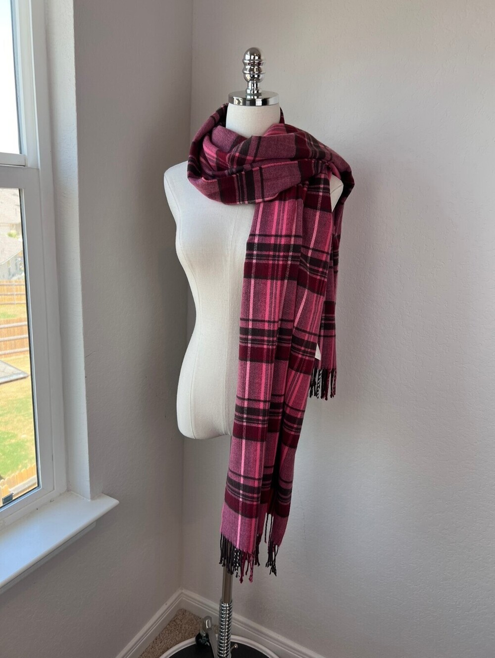 Gap Pink Plaid Flannel Fringe Scarf